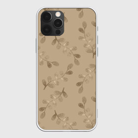 Чехол для iPhone 12 Pro Max с принтом Листья на бежевом фоне в городе Новоалтайск, Силикон |  | 8 марта | spring | бежевый | весна | веточки | листья | праздник | природа | растения