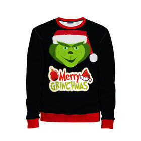 Детский свитшот 3D с принтом Merry Grinchmas в городе Новоалтайск, 100% полиэстер | свободная посадка, прямой крой, мягкая тканевая резинка на рукавах и понизу свитшота | 2020 | 2021 | grinch | белая | год | гринч | елка | женская | зеленый | красная | мужская | мультфильм | надпись | нг | новый | подарок | полосы | праздник | рождества | свитер | сердце | смайл | фильм | шапка