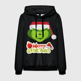 Мужская толстовка 3D с принтом Merry Grinchmas в городе Новоалтайск, 100% полиэстер | двухслойный капюшон со шнурком для регулировки, мягкие манжеты на рукавах и по низу толстовки, спереди карман-кенгуру с мягким внутренним слоем. | 2020 | 2021 | grinch | белая | год | гринч | елка | женская | зеленый | красная | мужская | мультфильм | надпись | нг | новый | подарок | полосы | праздник | рождества | свитер | сердце | смайл | фильм | шапка