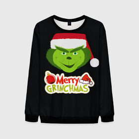 Мужской свитшот 3D с принтом Merry Grinchmas в городе Новоалтайск, 100% полиэстер с мягким внутренним слоем | круглый вырез горловины, мягкая резинка на манжетах и поясе, свободная посадка по фигуре | 2020 | 2021 | grinch | белая | год | гринч | елка | женская | зеленый | красная | мужская | мультфильм | надпись | нг | новый | подарок | полосы | праздник | рождества | свитер | сердце | смайл | фильм | шапка
