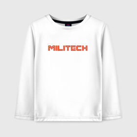 Детский лонгслив хлопок с принтом Militech в городе Новоалтайск, 100% хлопок | круглый вырез горловины, полуприлегающий силуэт, длина до линии бедер | cyberpunk 2077 | johnny silverhand | judy | moxes | panam | samurai | джуди | киберпанк 2077 | милитех | панам | шельмы