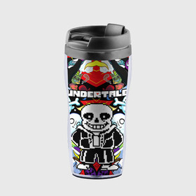 Термокружка-непроливайка с принтом UNDERTALE в городе Новоалтайск, внутренняя часть — пищевой пластик, наружная часть — прозрачный пластик, между ними — полиграфическая вставка с рисунком | объем — 350 мл, герметичная крышка | undertale | андертейл | игра андертейл | игра. | русский андертейл | тоби фокс