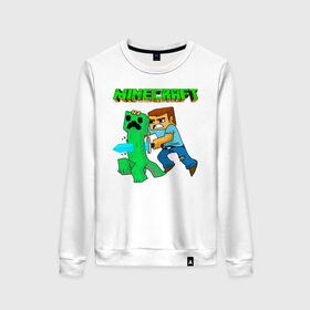 Женский свитшот хлопок с принтом Minecraft в городе Новоалтайск, 100% хлопок | прямой крой, круглый вырез, на манжетах и по низу широкая трикотажная резинка  | minecraft | алекс | белый | блоки | ведьма | взрывчатка | визера | волк | гаст | добывать | дракон | зеленый куб | зомби | игра | крафт | крипер | кубики | лошадка | майн | майнкрафт | манкрафт | овечка | оцелот