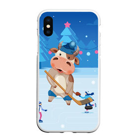 Чехол для iPhone XS Max матовый с принтом Бык играет в хоккей в городе Новоалтайск, Силикон | Область печати: задняя сторона чехла, без боковых панелей | 2021 | 7 января | bull | newyear | santa | бык | быки | бычок | год быка | дед мороз | корова | новогодние каникулы | новогодние праздники | новый 2021 | новый год | новый год 2021 | рождество | сани | санта | санта клаус