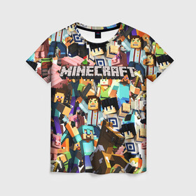 Женская футболка 3D с принтом MINECRAFT в городе Новоалтайск, 100% полиэфир ( синтетическое хлопкоподобное полотно) | прямой крой, круглый вырез горловины, длина до линии бедер | minecraft | аид | алмазы | игра майнкрафт | компот | компот. | майнкрафт | нуб | скин