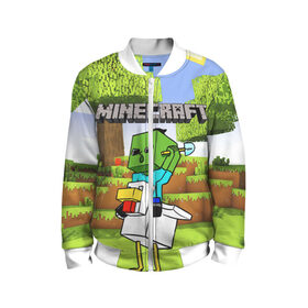 Детский бомбер 3D с принтом MINECRAFT в городе Новоалтайск, 100% полиэстер | застегивается на молнию, по бокам два кармана без застежек, мягкие манжеты, по низу бомбера и на воротнике — эластичная резинка | minecraft | аид | алмазы | игра майнкрафт | компот | компот. | майнкрафт | нуб | скин