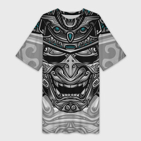 Платье-футболка 3D с принтом Cyber Samurai в городе Новоалтайск,  |  | evil | head | mask | rage | robot | samurai | skull | warrior | арт | воин | гнев | голова | злой | киберпанк | маска | робот | самурай | сёгун | череп | японский