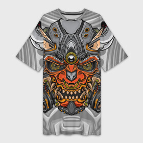 Платье-футболка 3D с принтом Cyber Samurai в городе Новоалтайск,  |  | evil | head | mask | rage | robot | samurai | skull | warrior | арт | воин | гнев | голова | злой | киберпанк | маска | робот | самурай | сёгун | череп | японский