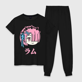 Женская пижама хлопок с принтом Re:Zero, Рам в городе Новоалтайск, 100% хлопок | брюки и футболка прямого кроя, без карманов, на брюках мягкая резинка на поясе и по низу штанин | ram | re zero | re:zero | re:zero starting life in another world | re:zero жизнь с нуля в альтернативном мире | аниме | жизнь с нуля в другом мире | манга | рам