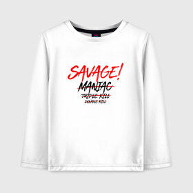 Детский лонгслив хлопок с принтом SAVAGE ! в городе Новоалтайск, 100% хлопок | круглый вырез горловины, полуприлегающий силуэт, длина до линии бедер | 5v5 | bang bang | dota | game | heroes | kill | legends | moba | mobile | mobile legends | mobile moba | pvp | герои | дота | игра | легенда | моба | мобла