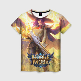 Женская футболка 3D с принтом Mobile legends в городе Новоалтайск, 100% полиэфир ( синтетическое хлопкоподобное полотно) | прямой крой, круглый вырез горловины, длина до линии бедер | 5v5 | bang bang | dota | game | heroes | kill | legends | moba | mobile | mobile legends | mobile moba | pvp | герои | дота | игра | легенда | моба | мобла