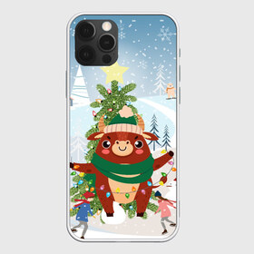 Чехол для iPhone 12 Pro Max с принтом Бык с гирляндой в городе Новоалтайск, Силикон |  | Тематика изображения на принте: 2021 | 7 января | bull | newyear | santa | бык | быки | бычок | год быка | дед мороз | корова | новогодние каникулы | новогодние праздники | новый 2021 | новый год | новый год 2021 | рождество | сани | санта | санта клаус