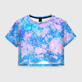 Женская футболка Crop-top 3D с принтом Нежные краски в городе Новоалтайск, 100% полиэстер | круглая горловина, длина футболки до линии талии, рукава с отворотами | abstract | blue | casual | casual style | pink | texture | абстрактный рисунок | абстракция | блики | брызги | вода | волны | градиент | краски | мазки | море | морская | пастельные цвета | повседневный | пятна красок