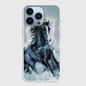Чехол для iPhone 13 Pro с принтом нарисованный конь в городе Новоалтайск,  |  | horse | horseshoe | акварель | головалошади | грива | жеребец | животные | конь | лошадь | лошадьскрыльями | подкова | природа | рисуноккрасками