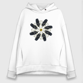 Женское худи Oversize хлопок с принтом Skulls & bones - raven в городе Новоалтайск, френч-терри — 70% хлопок, 30% полиэстер. Мягкий теплый начес внутри —100% хлопок | боковые карманы, эластичные манжеты и нижняя кромка, капюшон на магнитной кнопке | 