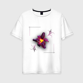 Женская футболка хлопок Oversize с принтом Flower Цветок в городе Новоалтайск, 100% хлопок | свободный крой, круглый ворот, спущенный рукав, длина до линии бедер
 | желтый | узор | феолетовый цветок | цветочный