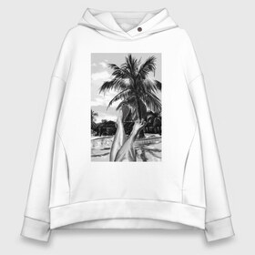 Женское худи Oversize хлопок с принтом Summer day Летний день в городе Новоалтайск, френч-терри — 70% хлопок, 30% полиэстер. Мягкий теплый начес внутри —100% хлопок | боковые карманы, эластичные манжеты и нижняя кромка, капюшон на магнитной кнопке | лето | ноги | пальмы | черный и белый