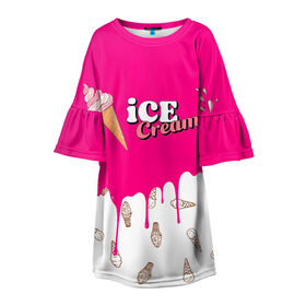 Детское платье 3D с принтом Ice Cream BlackPink в городе Новоалтайск, 100% полиэстер | прямой силуэт, чуть расширенный к низу. Круглая горловина, на рукавах — воланы | Тематика изображения на принте: blackpink | blink | bts | exo | icecream | jennie | jisoo | korea | kpop | lisa | love | rose | блекпинк | девушки | корея | кпоп | музыка