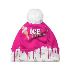 Шапка 3D c помпоном с принтом Ice Cream BlackPink в городе Новоалтайск, 100% полиэстер | универсальный размер, печать по всей поверхности изделия | blackpink | blink | bts | exo | icecream | jennie | jisoo | korea | kpop | lisa | love | rose | блекпинк | девушки | корея | кпоп | музыка