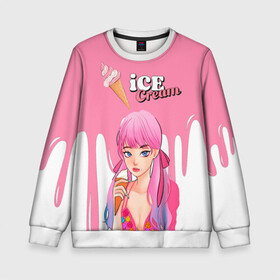 Детский свитшот 3D с принтом BLACKPINK Ice Cream в городе Новоалтайск, 100% полиэстер | свободная посадка, прямой крой, мягкая тканевая резинка на рукавах и понизу свитшота | blackpink | blink | bts | exo | icecream | jennie | jisoo | korea | kpop | lisa | love | rose | блекпинк | девушки | корея | кпоп | музыка