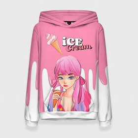 Женская толстовка 3D с принтом BLACKPINK Ice Cream в городе Новоалтайск, 100% полиэстер  | двухслойный капюшон со шнурком для регулировки, мягкие манжеты на рукавах и по низу толстовки, спереди карман-кенгуру с мягким внутренним слоем. | blackpink | blink | bts | exo | icecream | jennie | jisoo | korea | kpop | lisa | love | rose | блекпинк | девушки | корея | кпоп | музыка
