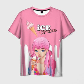 Мужская футболка 3D с принтом BLACKPINK Ice Cream в городе Новоалтайск, 100% полиэфир | прямой крой, круглый вырез горловины, длина до линии бедер | blackpink | blink | bts | exo | icecream | jennie | jisoo | korea | kpop | lisa | love | rose | блекпинк | девушки | корея | кпоп | музыка