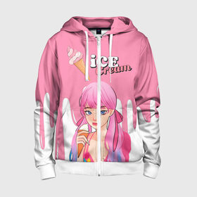 Детская толстовка 3D на молнии с принтом BLACKPINK Ice Cream в городе Новоалтайск, 100% полиэстер |  манжеты и пояс оформлены широкой мягкой резинкой, двухслойный капюшон со шнурком для регулировки, спереди карманы и застежка-молния
 | Тематика изображения на принте: blackpink | blink | bts | exo | icecream | jennie | jisoo | korea | kpop | lisa | love | rose | блекпинк | девушки | корея | кпоп | музыка