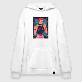 Худи SuperOversize хлопок с принтом  Hisoka Morow Hunter x Hunter в городе Новоалтайск, 70% хлопок, 30% полиэстер, мягкий начес внутри | карман-кенгуру, эластичная резинка на манжетах и по нижней кромке, двухслойный капюшон
 | anime | hisoka | hunter x hunter | joker | аниме | антагонист | джокер | злодей | карты | охотник против охотника | хантер х хантер | хисока | хисока мороу