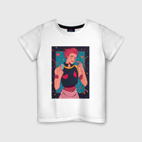 Детская футболка хлопок с принтом Hisoka Morow Hunter x Hunter в городе Новоалтайск, 100% хлопок | круглый вырез горловины, полуприлегающий силуэт, длина до линии бедер | anime | hisoka | hunter x hunter | joker | аниме | антагонист | джокер | злодей | карты | охотник против охотника | хантер х хантер | хисока | хисока мороу