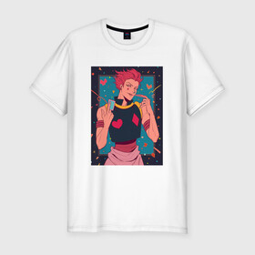 Мужская футболка хлопок Slim с принтом  Hisoka Morow Hunter x Hunter в городе Новоалтайск, 92% хлопок, 8% лайкра | приталенный силуэт, круглый вырез ворота, длина до линии бедра, короткий рукав | anime | hisoka | hunter x hunter | joker | аниме | антагонист | джокер | злодей | карты | охотник против охотника | хантер х хантер | хисока | хисока мороу