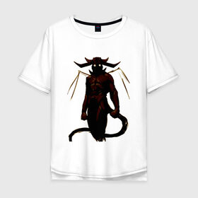 Мужская футболка хлопок Oversize с принтом Devil в городе Новоалтайск, 100% хлопок | свободный крой, круглый ворот, “спинка” длиннее передней части | demon | демон | рога | хоррор