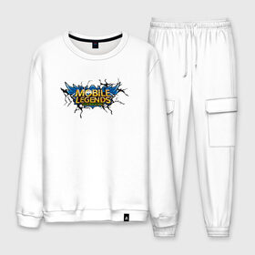 Мужской костюм хлопок с принтом Mobile Legends 5 vs 5 Logo (Z) в городе Новоалтайск, 100% хлопок | на свитшоте круглая горловина, мягкая резинка по низу. Брюки заужены к низу, на них два вида карманов: два “обычных” по бокам и два объемных, с клапанами, расположенные ниже линии бедра. Брюки с мягкой трикотажной резинкой на поясе и по низу штанин. В поясе для дополнительного комфорта — широкие завязки | 515 unite | bang bang | battle arena | moba | mobile legends | mobile legends bang bang | online battle arena