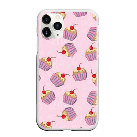 Чехол для iPhone 11 Pro Max матовый с принтом Капкейки на розовом в городе Новоалтайск, Силикон |  | Тематика изображения на принте: вишенка | еда | капкейки | пирожное | розовый | сладкое | сладости