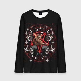 Мужской лонгслив 3D с принтом Satanic Cat в городе Новоалтайск, 100% полиэстер | длинные рукава, круглый вырез горловины, полуприлегающий силуэт | satan | киска | кот | кот мем | кошечка | кошка | кошки и коты | лиса | лисы | мем | мемы | с кошкой | сатана