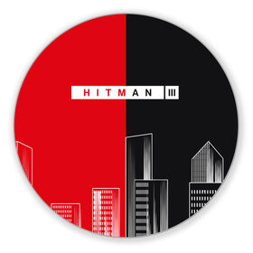 Коврик для мышки круглый с принтом Hitman III - Город в городе Новоалтайск, резина и полиэстер | круглая форма, изображение наносится на всю лицевую часть | hitman | hitman 3 | hitman iii | город | красный | надпись | половина | хитман | хитман 3 | черный
