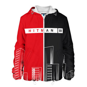 Мужская куртка 3D с принтом Hitman III - Город в городе Новоалтайск, ткань верха — 100% полиэстер, подклад — флис | прямой крой, подол и капюшон оформлены резинкой с фиксаторами, два кармана без застежек по бокам, один большой потайной карман на груди. Карман на груди застегивается на липучку | hitman | hitman 3 | hitman iii | город | красный | надпись | половина | хитман | хитман 3 | черный