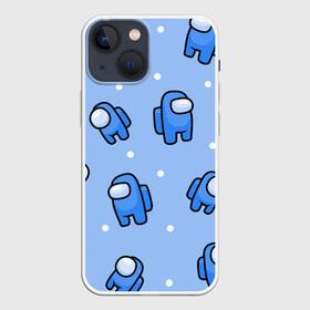 Чехол для iPhone 13 mini с принтом Among Us   Синий цвет в городе Новоалтайск,  |  | among us | boy | амонг | детский | игра | мальчикам | мультяшный | паттерн | синий | сыну | узор | эмонг ас