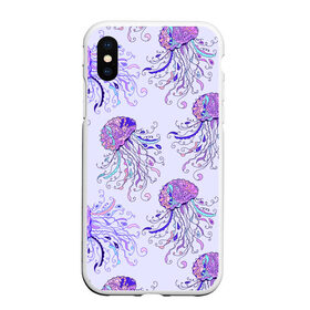 Чехол для iPhone XS Max матовый с принтом Узор Медуза в городе Новоалтайск, Силикон | Область печати: задняя сторона чехла, без боковых панелей | завитушки | медуза | море | морской | паттерн | розовый | узор | фиолетовый