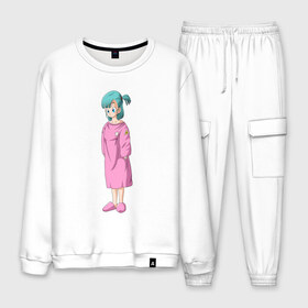 Мужской костюм хлопок с принтом Bulma Dragon Ball в городе Новоалтайск, 100% хлопок | на свитшоте круглая горловина, мягкая резинка по низу. Брюки заужены к низу, на них два вида карманов: два “обычных” по бокам и два объемных, с клапанами, расположенные ниже линии бедра. Брюки с мягкой трикотажной резинкой на поясе и по низу штанин. В поясе для дополнительного комфорта — широкие завязки | anime | anime and manga | anime girl | kawaii | manga | waifu | аниме | аниме и манга | вайфу | девушка | кавай | манга