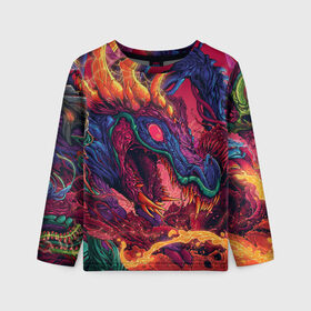 Детский лонгслив 3D с принтом HYPER BEAST в городе Новоалтайск, 100% полиэстер | длинные рукава, круглый вырез горловины, полуприлегающий силуэт
 | awp | counter strike | cs go | game | hyper beast | skin | swat | terrorist | warning | авп | автомат | винтовка | дракон | игры | компьютерная игра | контер страйк | контр страйк | кс го | монстр | оружие | скин | спецназ | хайпер бист