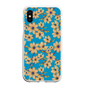 Чехол для iPhone XS Max матовый с принтом Иксии на голубом фоне в городе Новоалтайск, Силикон | Область печати: задняя сторона чехла, без боковых панелей | 8 марта | flowers | summer | весна | желтый | иксии | лето | праздник | природа | растения | цветы