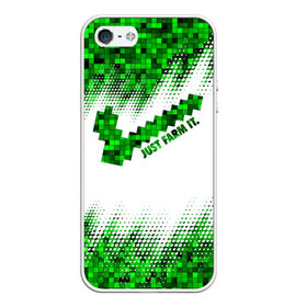 Чехол для iPhone 5/5S матовый с принтом JUST FARM IT в городе Новоалтайск, Силикон | Область печати: задняя сторона чехла, без боковых панелей | Тематика изображения на принте: minecraft | алекс | белый | блоки | ведьма | взрывчатка | визера | волк | гаст | добывать | дракон | зеленый куб | зомби | игра | крафт | крипер | кубики | лошадка | майн | майнкрафт | манкрафт | овечка | оцелот