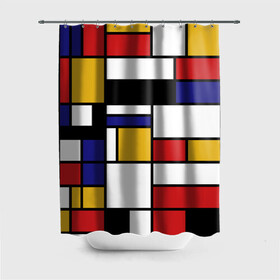 Штора 3D для ванной с принтом Color blocking в городе Новоалтайск, 100% полиэстер | плотность материала — 100 г/м2. Стандартный размер — 146 см х 180 см. По верхнему краю — пластиковые люверсы для креплений. В комплекте 10 пластиковых колец | geometry | retro | retro style | stripes | urban | vintage | абстракция | винтаж | геометрические | геометрия | городской | девяностые | искусство | клетка | колор блок | линии | мондриан | полосатый | полоска | полосы