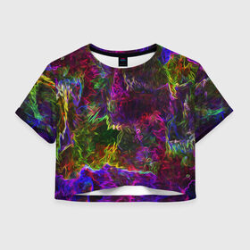 Женская футболка Crop-top 3D с принтом Энергия в красках в городе Новоалтайск, 100% полиэстер | круглая горловина, длина футболки до линии талии, рукава с отворотами | abstract | color | energy | gradient | neon | pattern | space | texture | абстрактный | абстракция | волны | всплеск | градиент | дым | искусство | космические | краски | красочный | неон | неоновый | сияние | текстура | туман