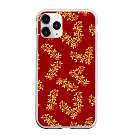 Чехол для iPhone 11 Pro матовый с принтом Золотые веточки на красном в городе Новоалтайск, Силикон |  | 8 марта | flowers | summer | весна | веточки | золотой | лето | праздник | природа | растения | узор