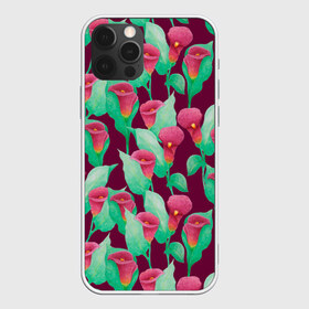 Чехол для iPhone 12 Pro Max с принтом Каллы на вишневом фоне в городе Новоалтайск, Силикон |  | 8 марта | flowers | summer | весна | вишневый | зеленый | каллы | красный | лето | праздник | природа | растения | цветы