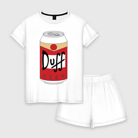 Женская пижама с шортиками хлопок с принтом Duff Beer в городе Новоалтайск, 100% хлопок | футболка прямого кроя, шорты свободные с широкой мягкой резинкой | beer | duff | simpsons | гомер | симпсоны