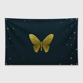 Флаг-баннер с принтом Butterfly в городе Новоалтайск, 100% полиэстер | размер 67 х 109 см, плотность ткани — 95 г/м2; по краям флага есть четыре люверса для крепления | бабочка | геомеирический | золотой | темный фон