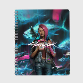 Тетрадь с принтом CYBERPUNK 2077 (+спина) (Z) в городе Новоалтайск, 100% бумага | 48 листов, плотность листов — 60 г/м2, плотность картонной обложки — 250 г/м2. Листы скреплены сбоку удобной пружинной спиралью. Уголки страниц и обложки скругленные. Цвет линий — светло-серый
 | cd project red | cyberpunk 2077 | keanu reeves | samurai | vi | ви | киану ривз | киберпанк 2077 | самураи