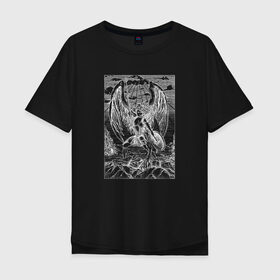 Мужская футболка хлопок Oversize с принтом Celestial black в городе Новоалтайск, 100% хлопок | свободный крой, круглый ворот, “спинка” длиннее передней части | angel | celestial | fantasy | warrior | ангел | воительница | небесная | руны | средневековье | фэнтези